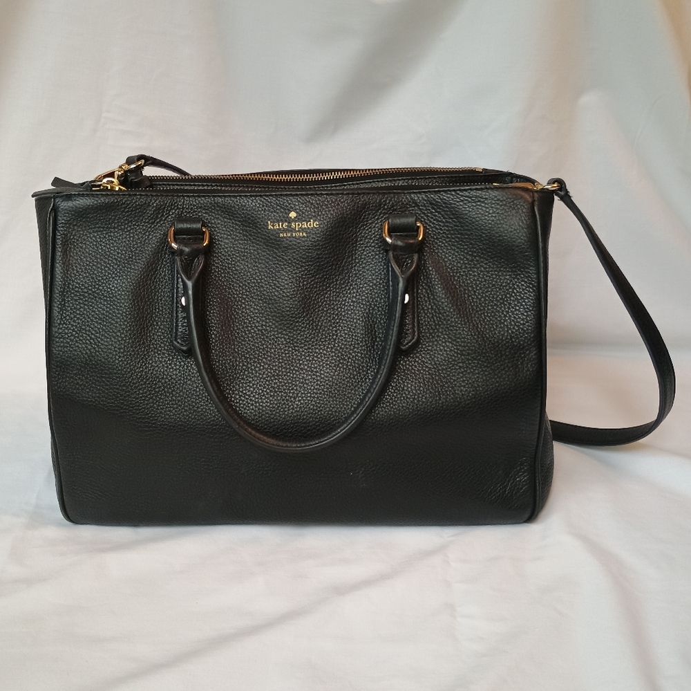 Kate Spade Mulberry Street Leighann Satchel Handbag Purse Black Pebbled Leather